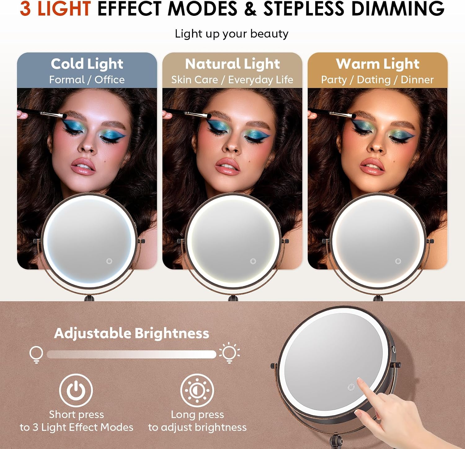Thumbnail 4 de 9-Inch Wall Mounted Lighted Makeup Mirror with 30X Magnification, Rechargeable, 3-Color Lights and Extendable Arm