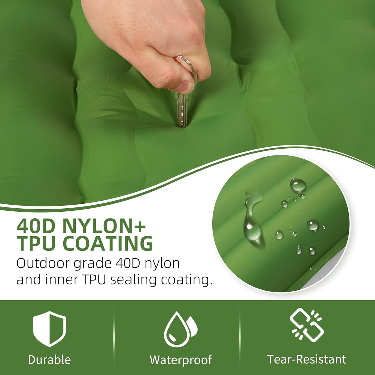 Detalle de FNARMW Camping Sleeping Pad, Extra Thick 5 Inch with Built-In Pillow and Foot Pump (Green)