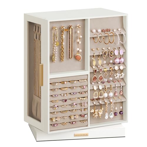 Thumbnail 6 de SONGMICS Collection GISELLA – Boîte à Bijoux Rotative 360°, 7 tiroirs, fenêtres en verre, blanc nuage (JBC201W01)