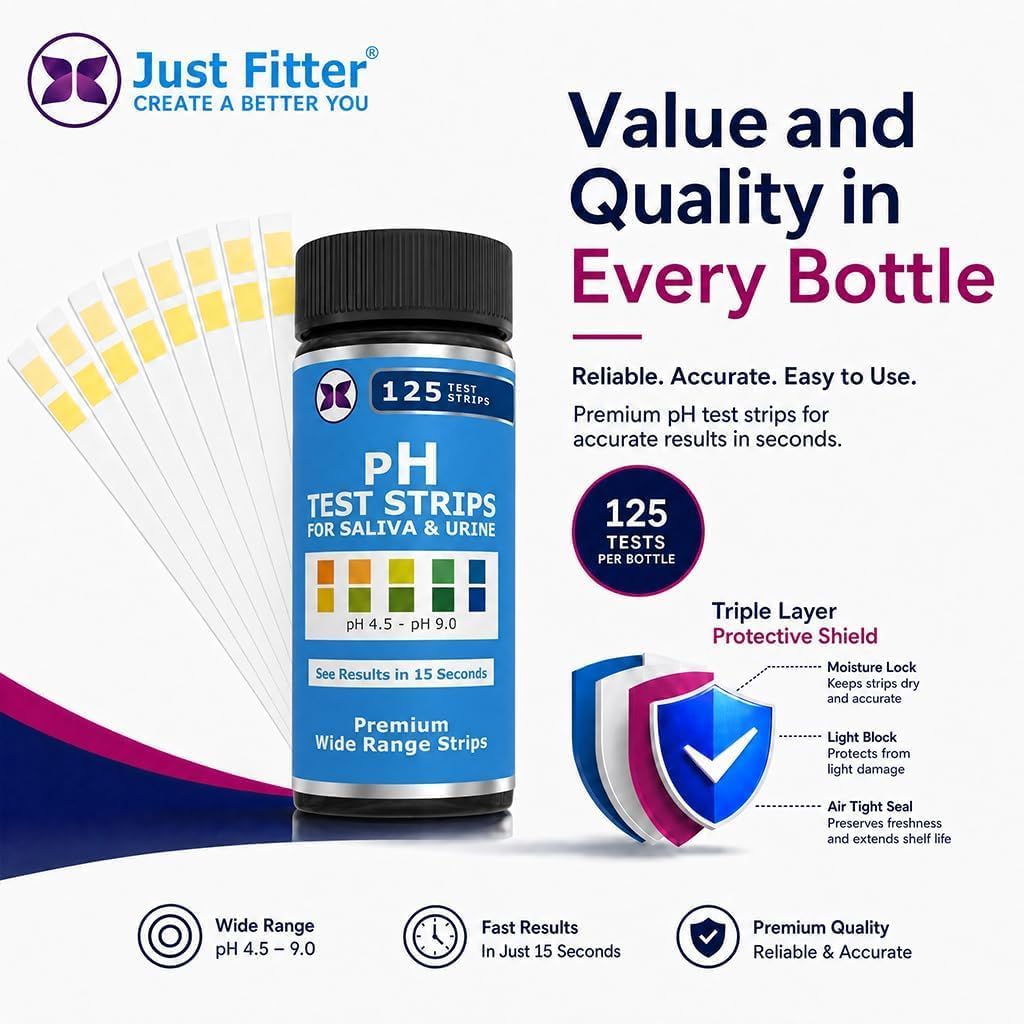 Thumbnail 1 de pH Test Strips for Body Alkaline & Acid Levels — Just Fitter (125 Strip Kit)