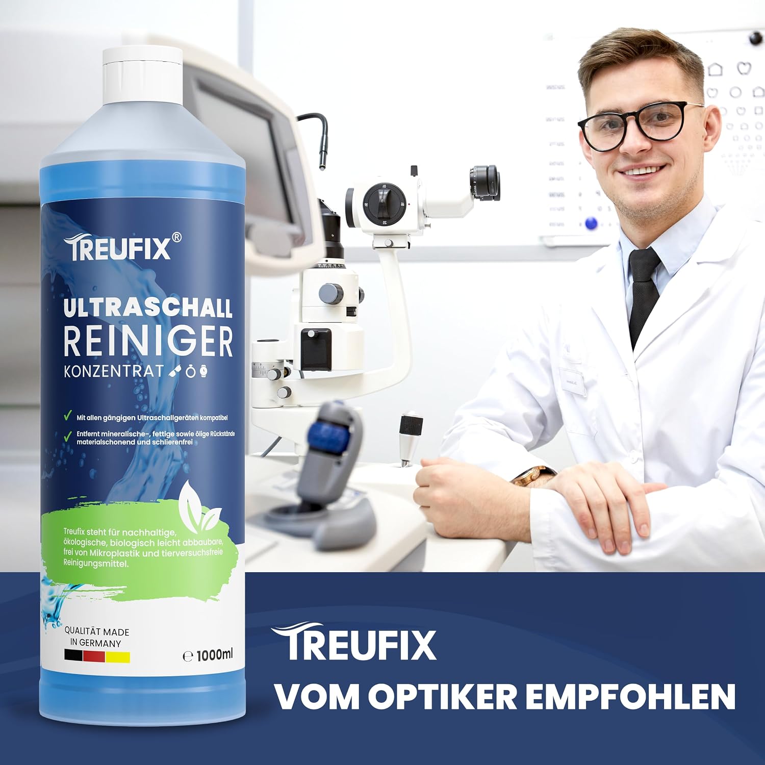 Detalle de Treufix Ultraschallreiniger Konzentrat 1L – maximal saubere Brillen, Schmuck und mehr
