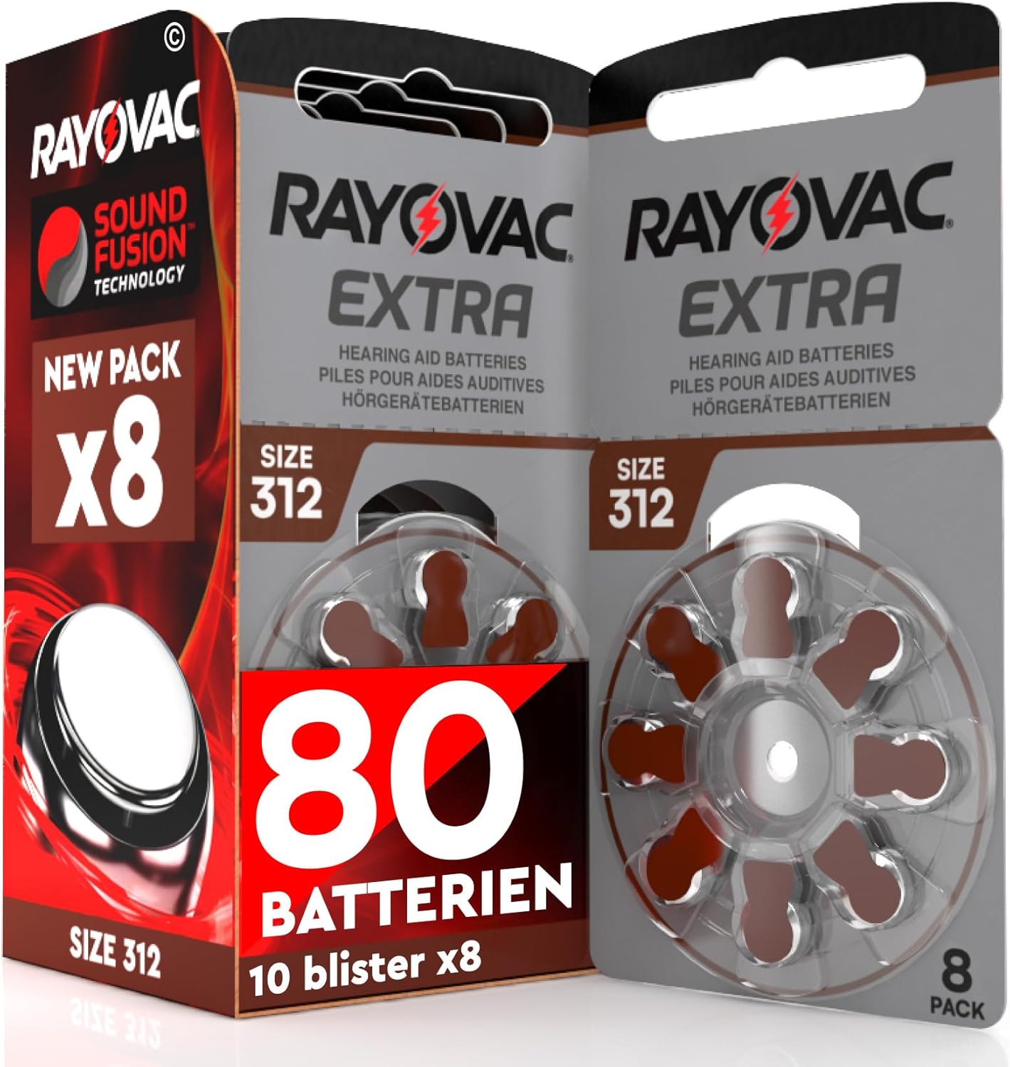 Detalle de Rayovac Extra 312 Hörgerätbatterien – 80 Zink-Luft, Sound Fusion Technologie, 10 Blister