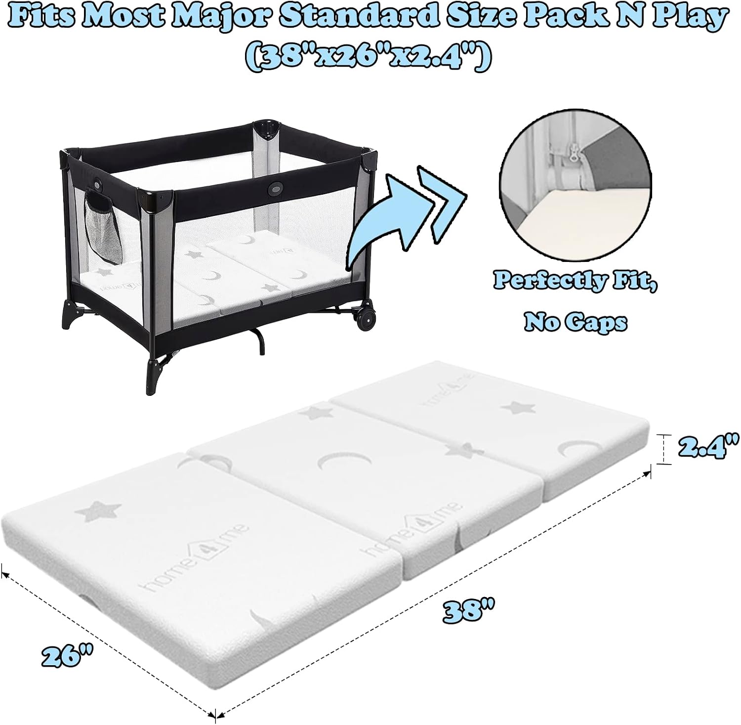 Detalle 2 de Home4me HE-013 Trifold Pack and Play Mattress, Dual-Sided Gel Memory Foam