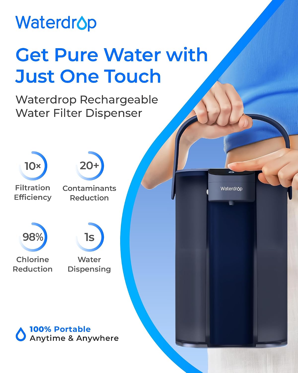 Thumbnail 1 de Waterdrop Instant Electric Water Filter Jug (WD-ED61B), 3.5L countertop system with 3-month filter