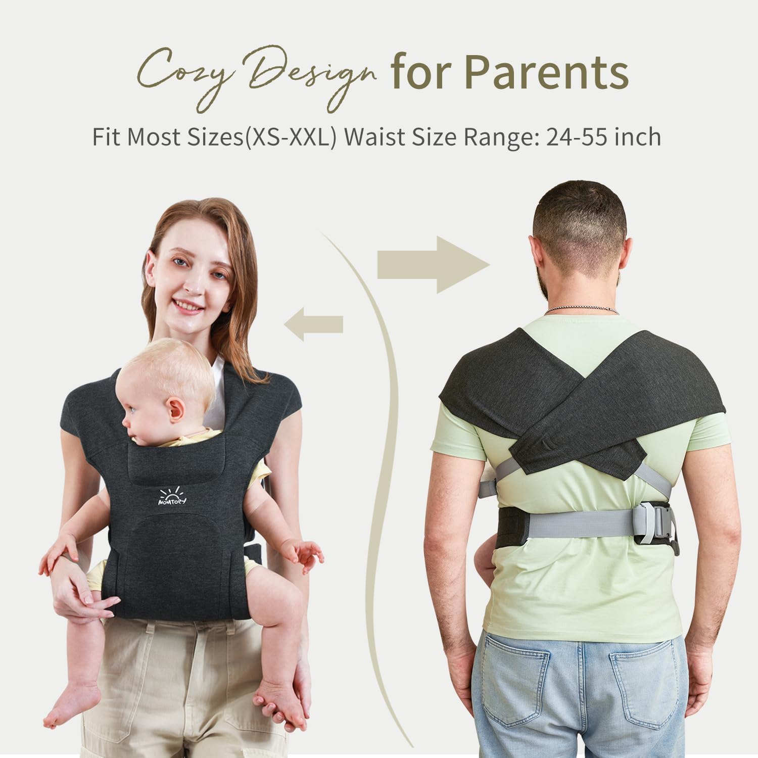 Thumbnail 6 de MOMTORY baby carrier from newborns (3–12 kg) with adjustable Hook & Loop hip seat