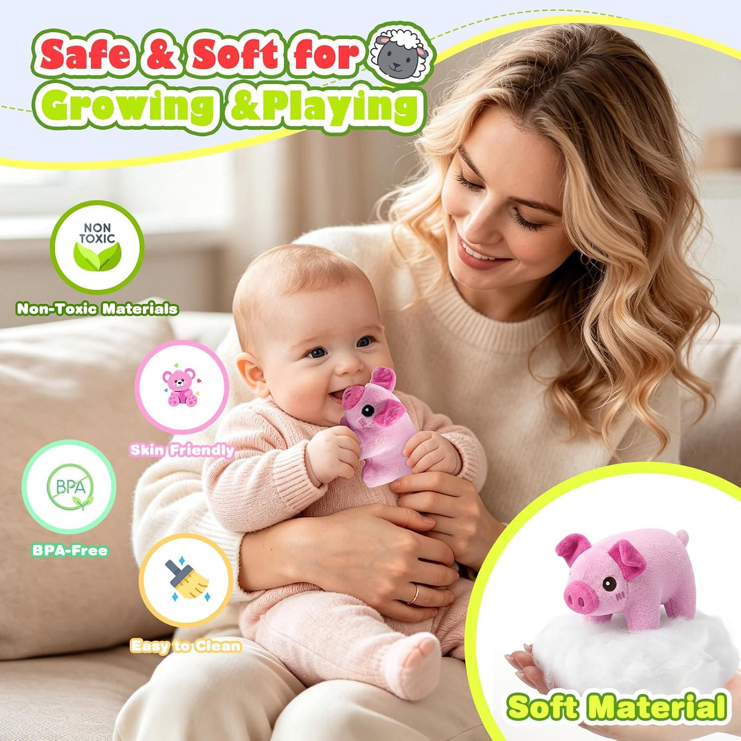 Thumbnail 5 de Baby Toys 6-12 Months: Plush Farm Animal Sound Toys for Sensory Play