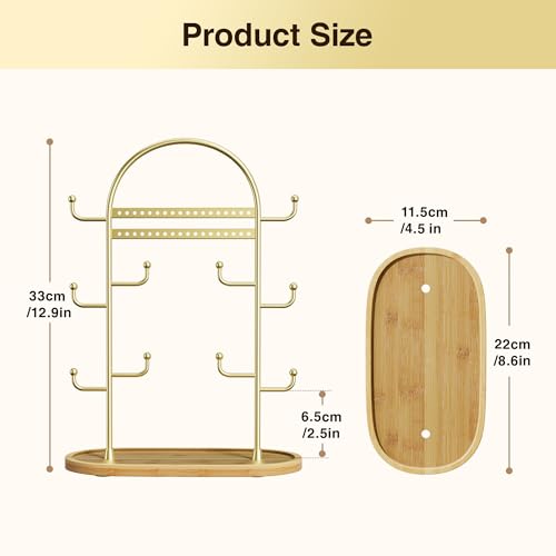 Thumbnail 4 de niffgaff Soporte para Joyas: Organizador de Joyas en Bandeja de Madera Dorada, 32 cm