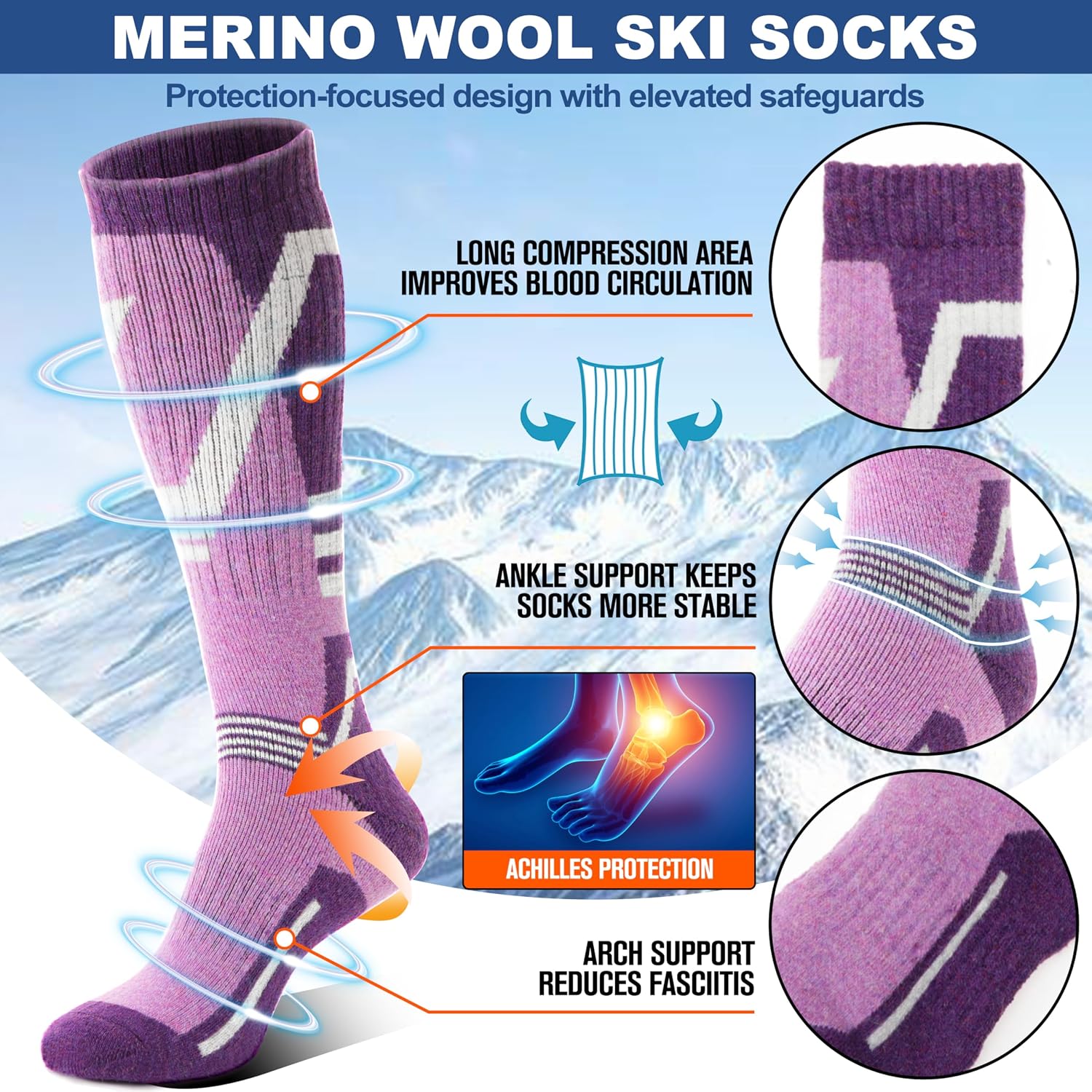 Detalle 2 de Merino Wool Ski Socks 3-Pack (Knee High)