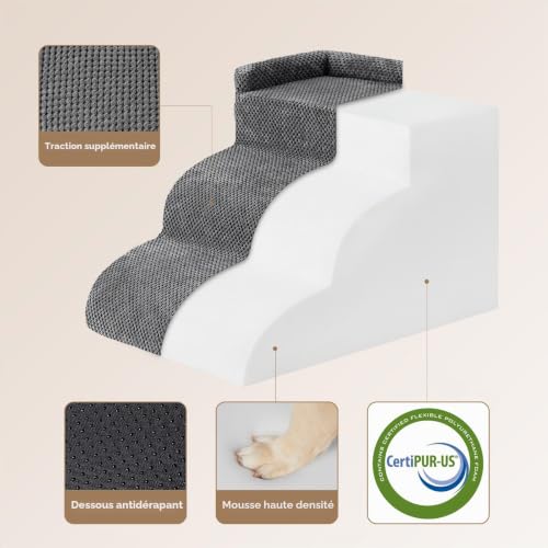 Detalle de EHEYCIGA Escalier Chien 3 Marches – Rampe pour canapé et lit, 35,5 cm de hauteur