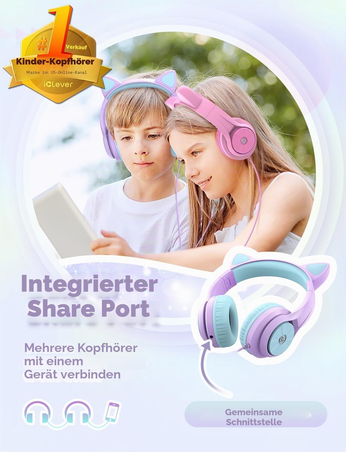 Detalle 2 de iClever Kinder Kopfhörer 85 dBA