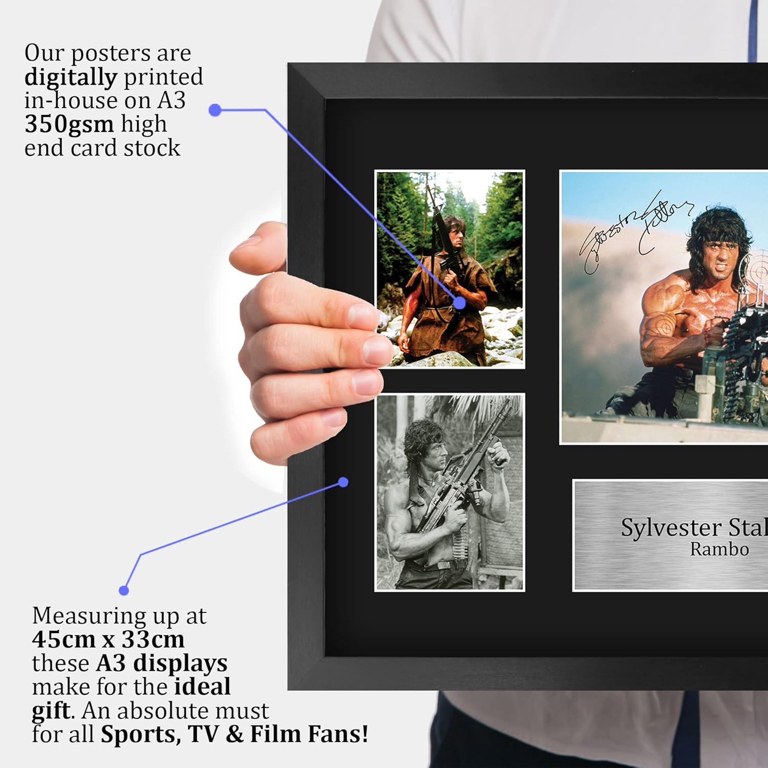 Thumbnail 2 de HWC Trading FR A3 Sylvester Stallone & Rambo framed display for movie memorabilia fans (A3)