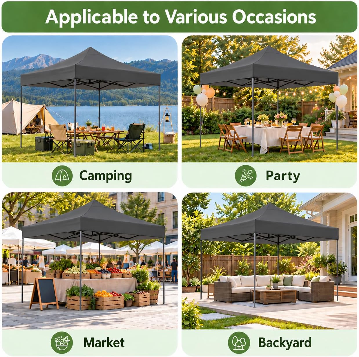 Detalle de Aoxun 10x10 Pop-Up Canopy Tent, Gray, 420D Oxford Fabric with Wheeled Bag