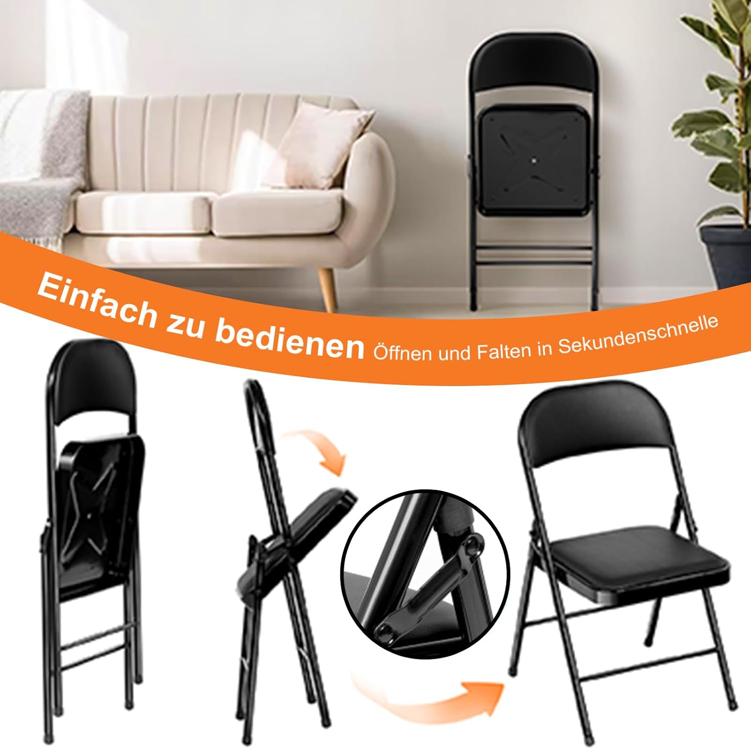 Thumbnail 5 de BULAGE Klappstuhl 6er Set: Klappbare Gartenstühle, wasserdicht, bis 158 kg, Metallrahmen, Schwarz