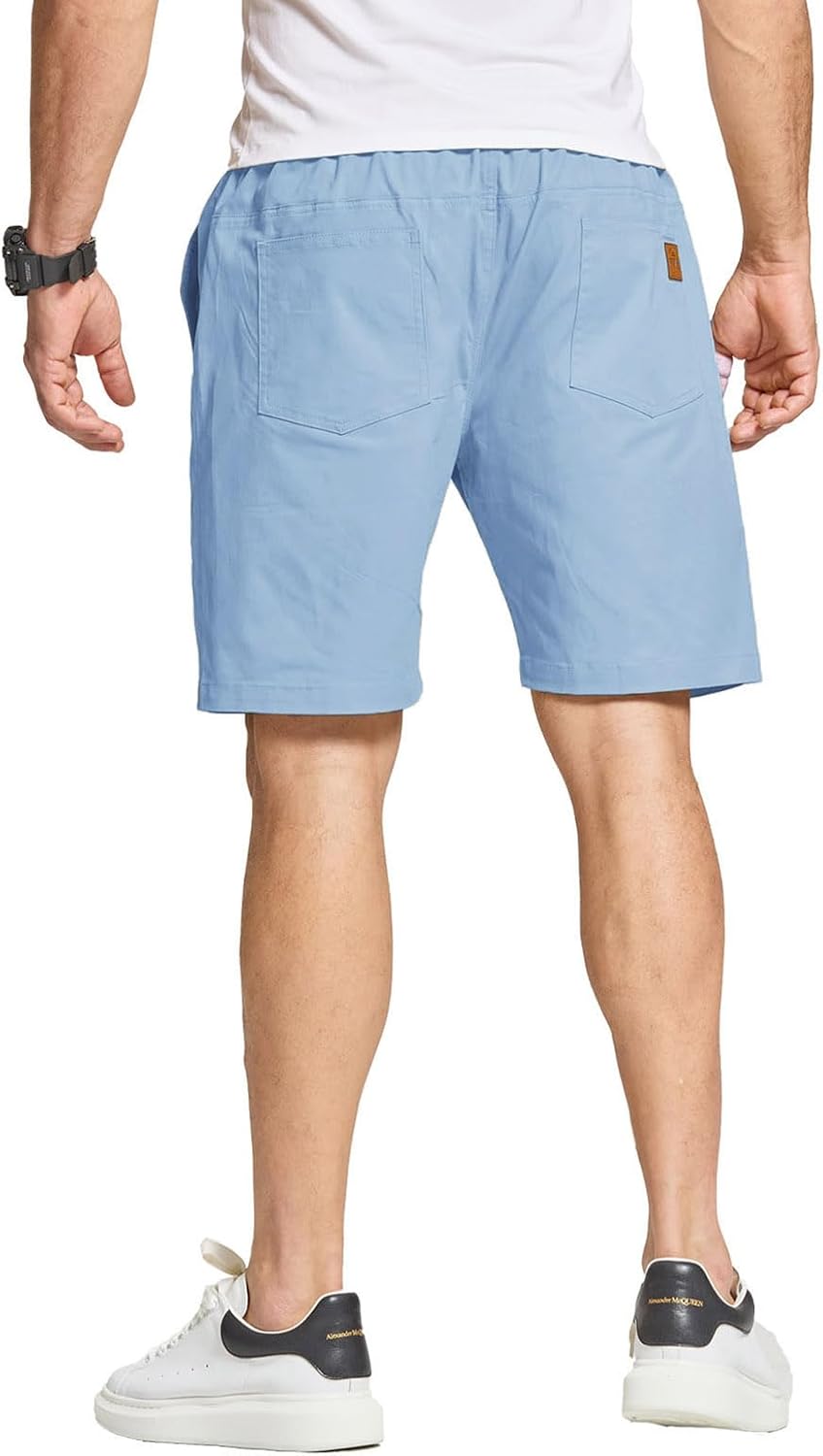 Detalle 2 de JustSun Men's Summer Casual Cotton Chino Shorts with Elastic Waist