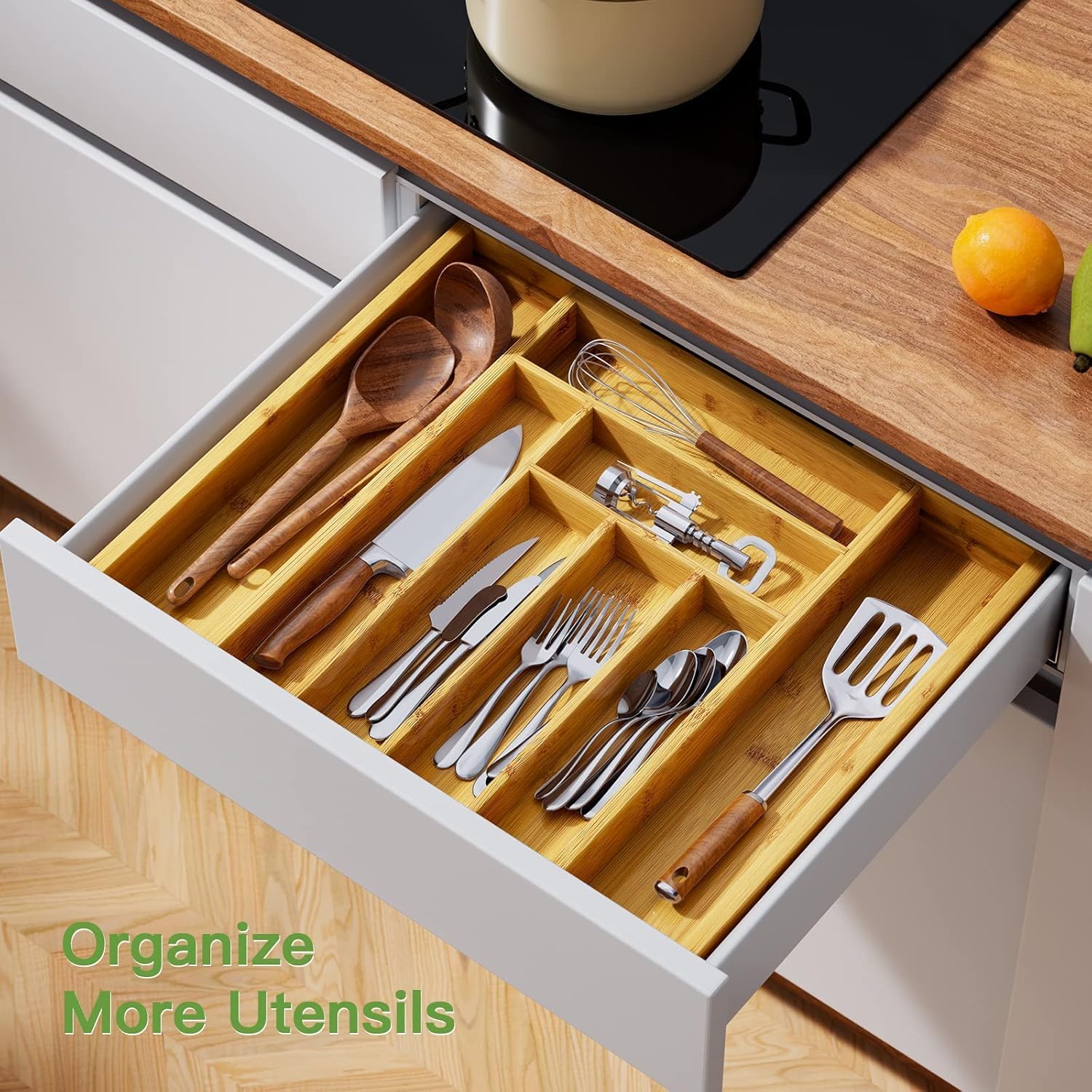 Thumbnail 3 de Pipishell Bamboo Expandable Silverware Drawer Organizer (Adjustable Utensil Tray)