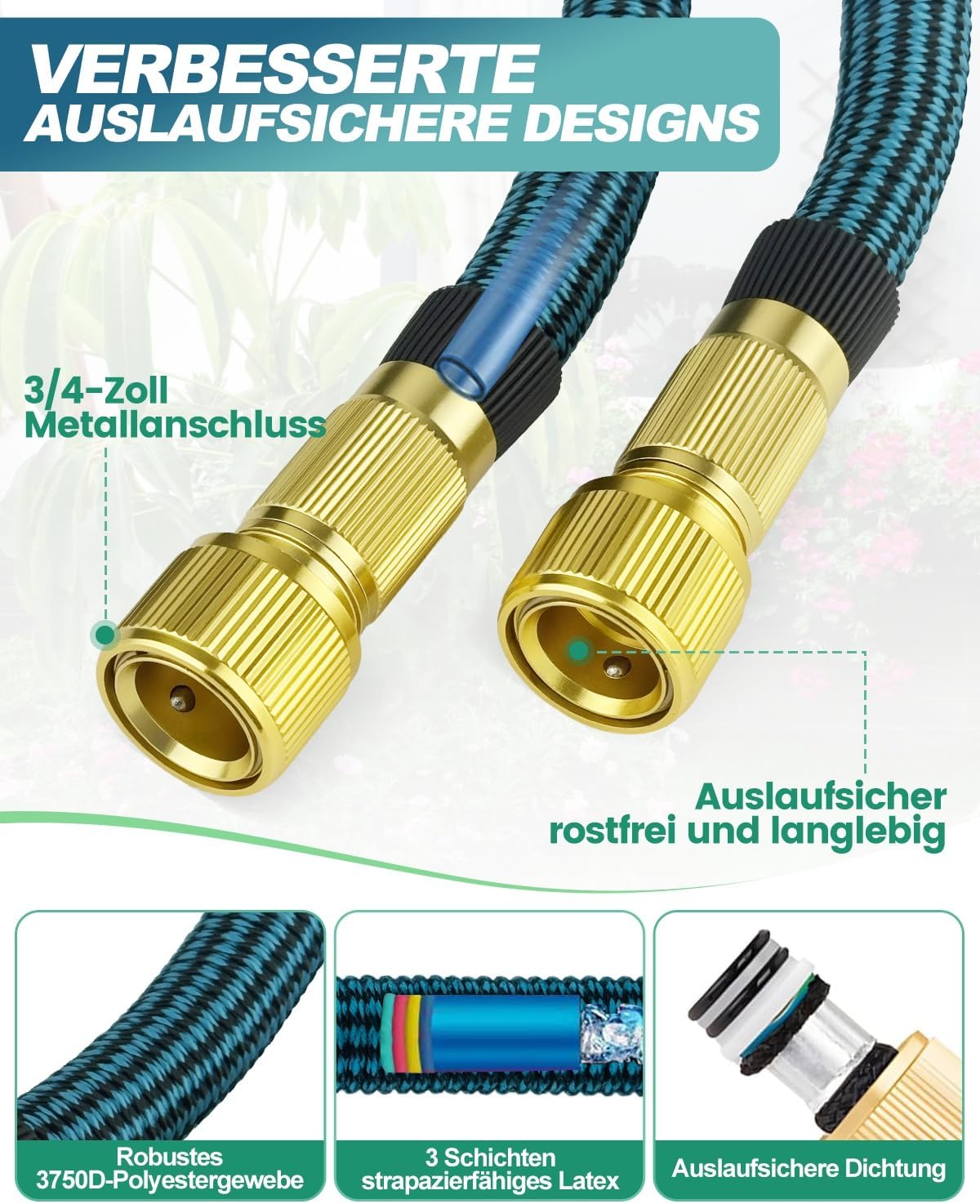 Thumbnail 3 de Zenmos 100FT Expandable Garden Hose Pipe with 10-Function Nozzle (Expandable latex water hose)