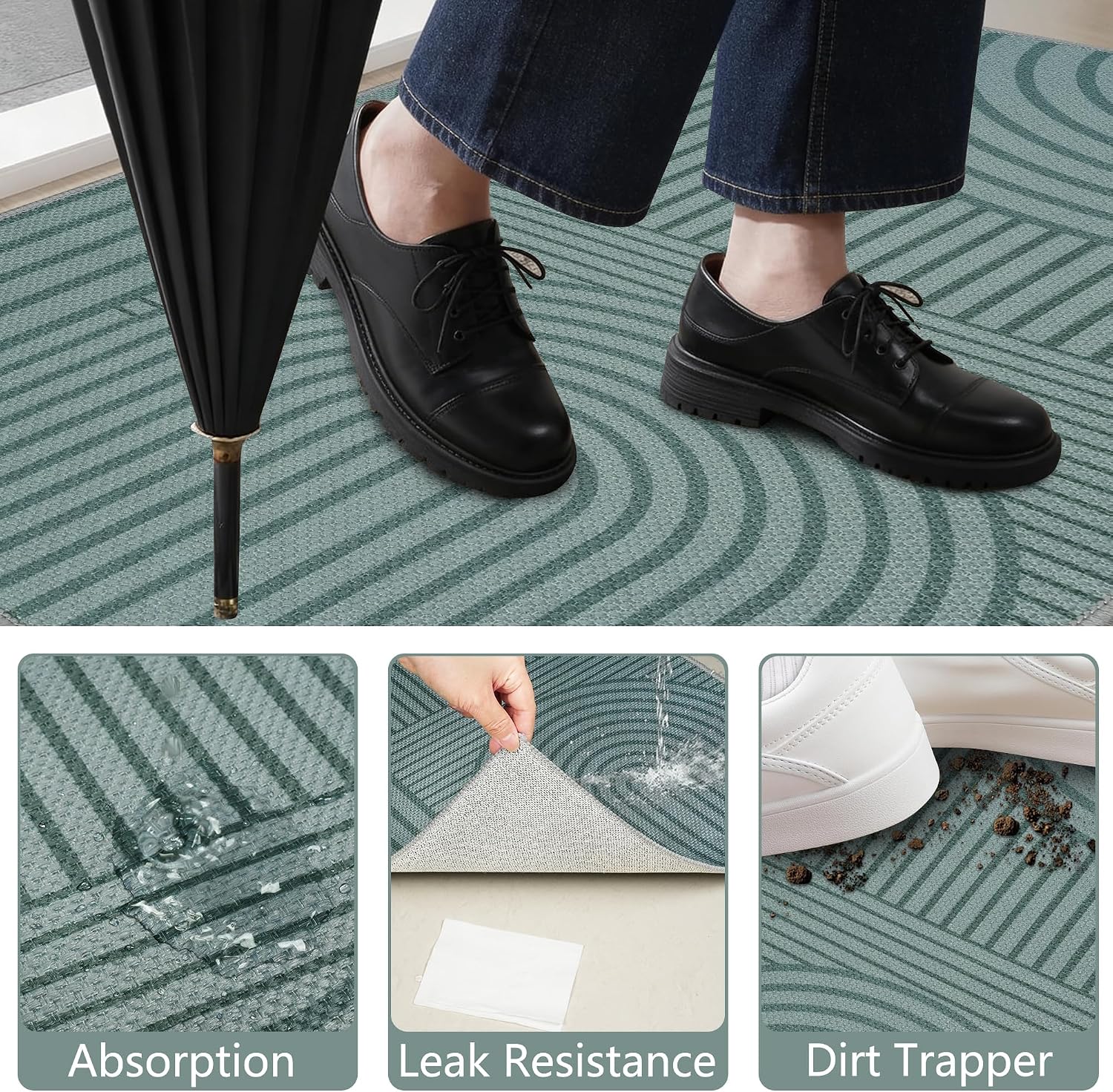 Detalle de Edlbaegy Indoor Door Mat 50x80cm: Non-slip, Washable, Absorbent Doormat in Grey