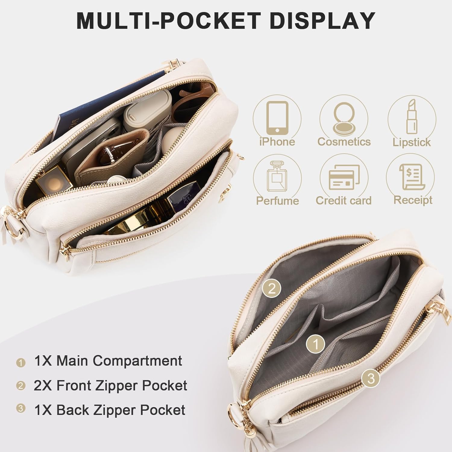 Thumbnail 2 de HILAEX Women’s Cross Body Bag with anti-theft clip and 4 zip compartments