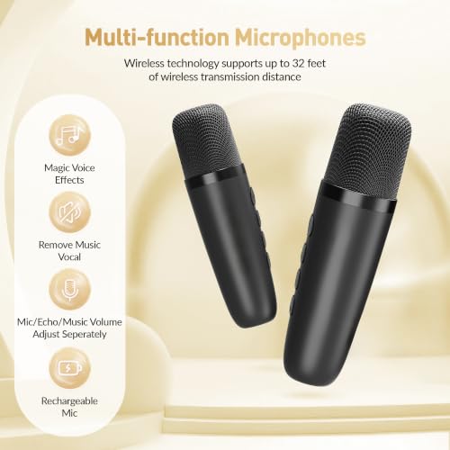 Thumbnail 6 de BEILIHART Mini Karaoke Machine: Portable Bluetooth Speaker with 2 Wireless Mics, Party Lights