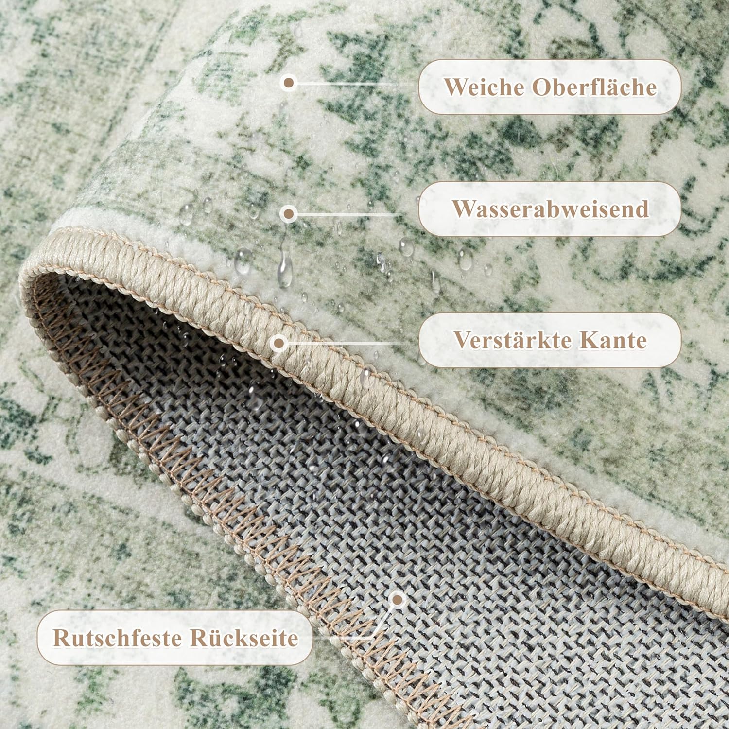 Thumbnail 4 de HUGEAR Vintage grüner waschbarer Teppich 60x240 cm – rutschfest für Flur, Vorzimmer & mehr