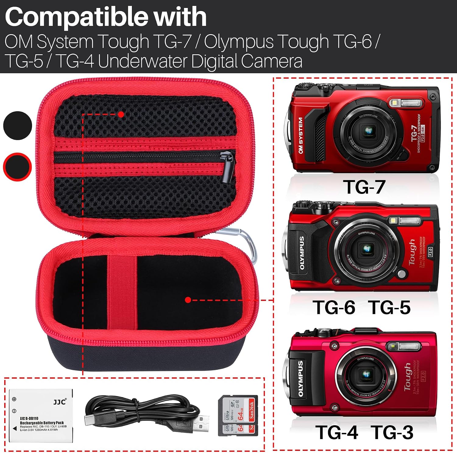 Detalle de Lebakort hard carry case for OM SYSTEM Tough TG-7 and Olympus Tough TG-6/TG-5/TG-4 action cameras