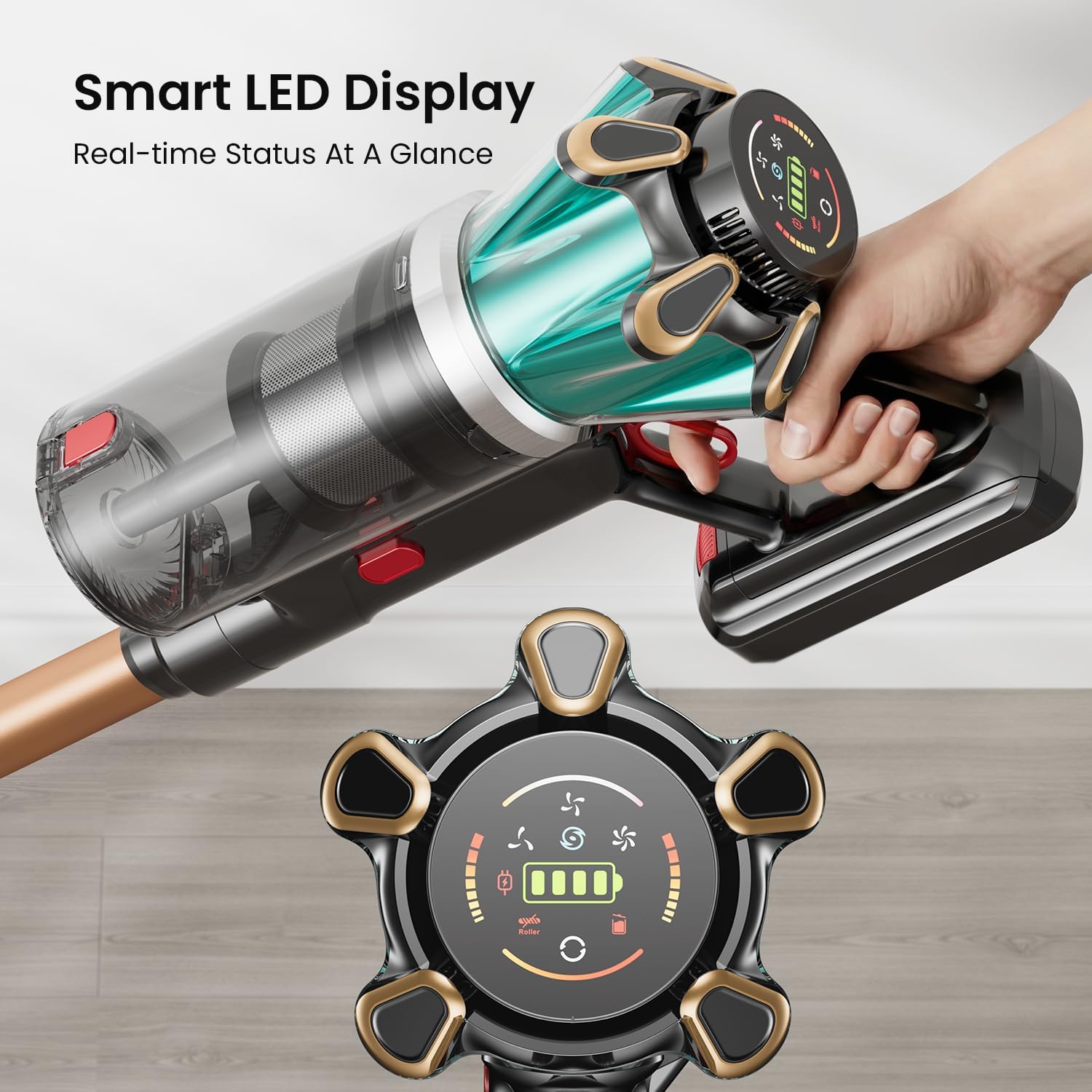 Detalle de Envyenjoy Eon A10 Cordless Stick Vacuum, 650 W, 60 kPa, Anti-Tangle Brush