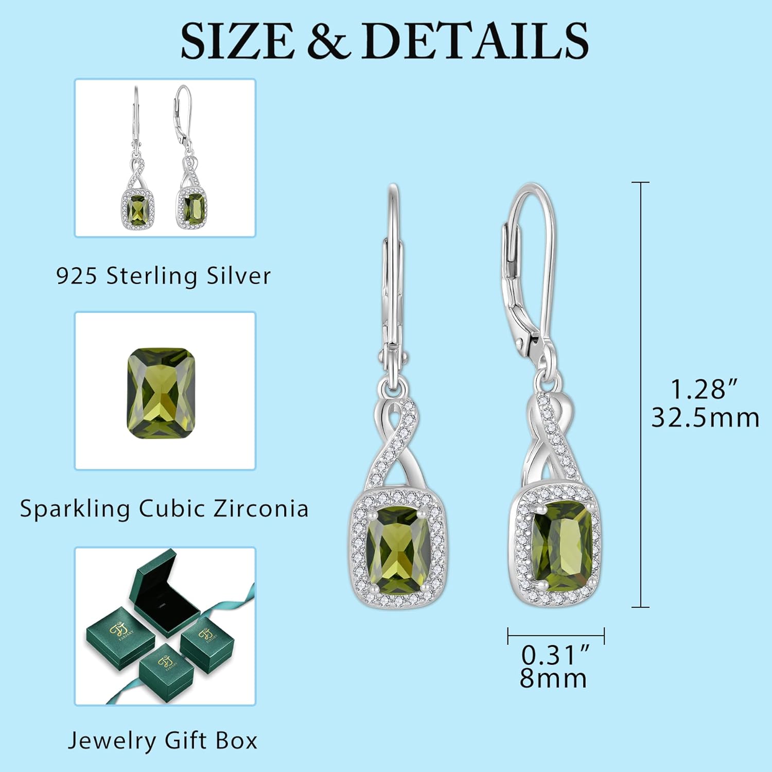 Thumbnail 5 de FJ Unendlichkeit hängende Ohrringe für Damen aus 925 Sterlingsilber mit Prinzessschliff & Geburtsstein