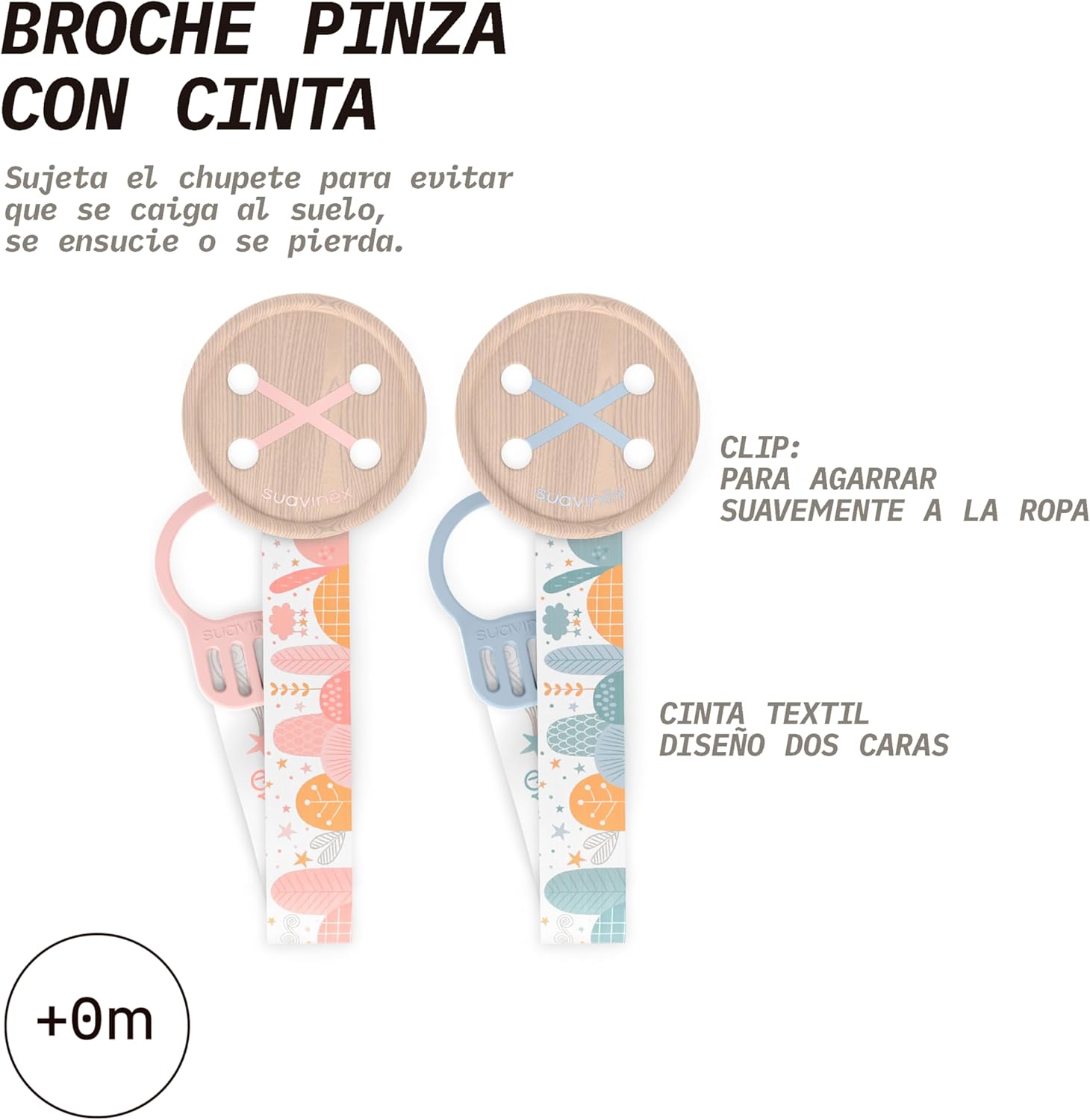 Detalle de Portaciuccio Suavinex Dreams Rosa: catenella in tessuto reversibile con clip per neonati +0 mesi