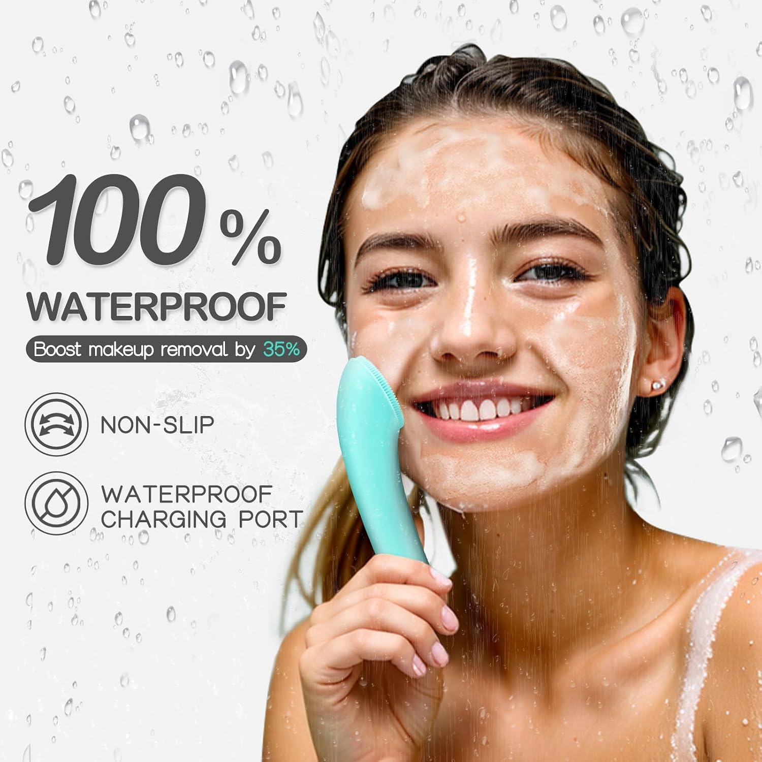 Detalle 2 de Silicone Face Scrubber: Rechargeable Cleansing Brush with Heat Massage End (Green)