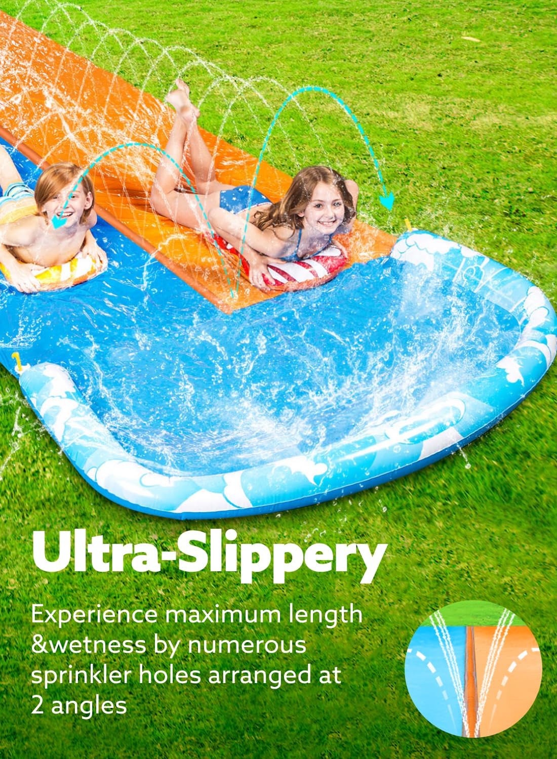 Detalle 2 de JOYIN 22.5-ft Inflatable Water Slide with Built-In Sprinklers and 2 Bodyboard Boards