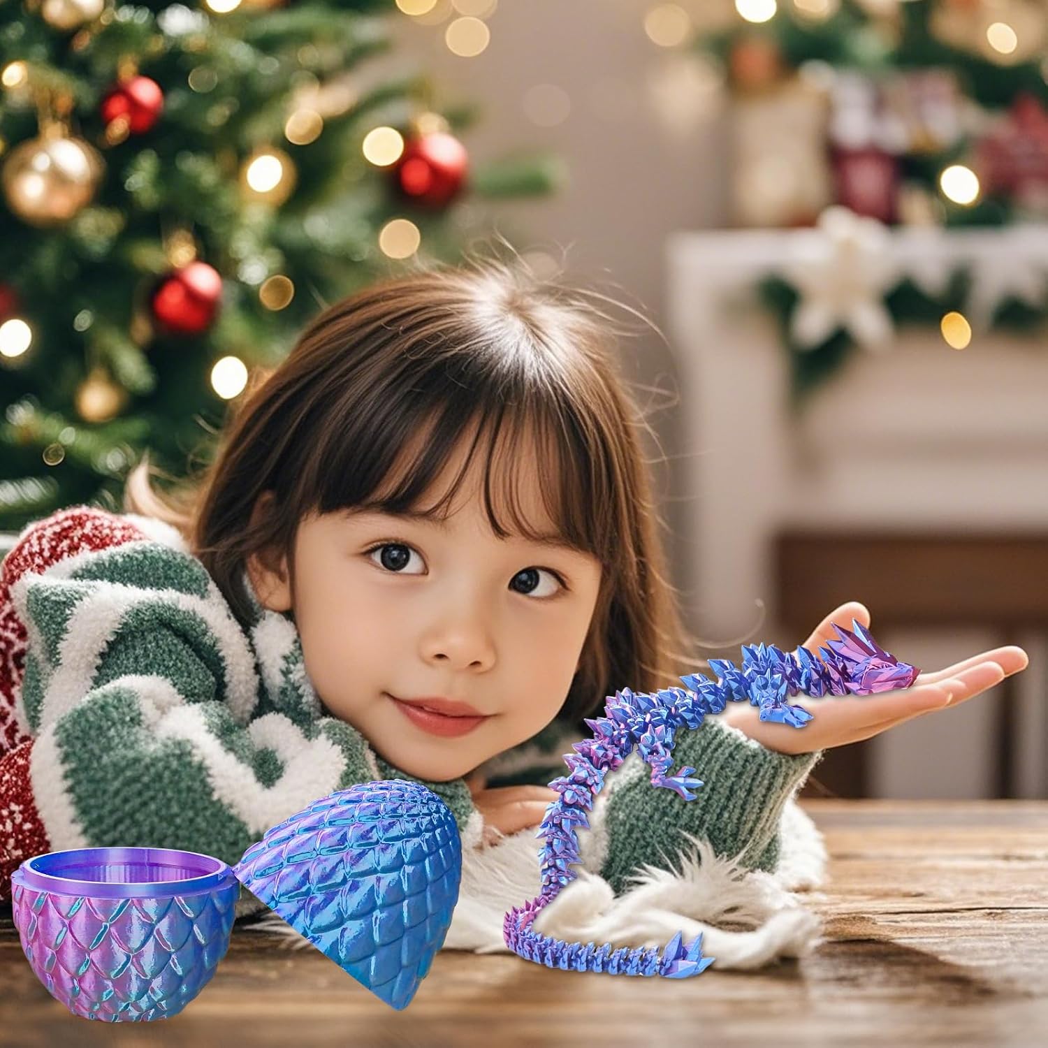 Detalle 2 de Überraschungs-Drachenei mit Drache im Inneren (Lila, Groß) – 3D-gedrucktes Fidget-Spielzeug als Geschenk für Kinder und Erwachsene