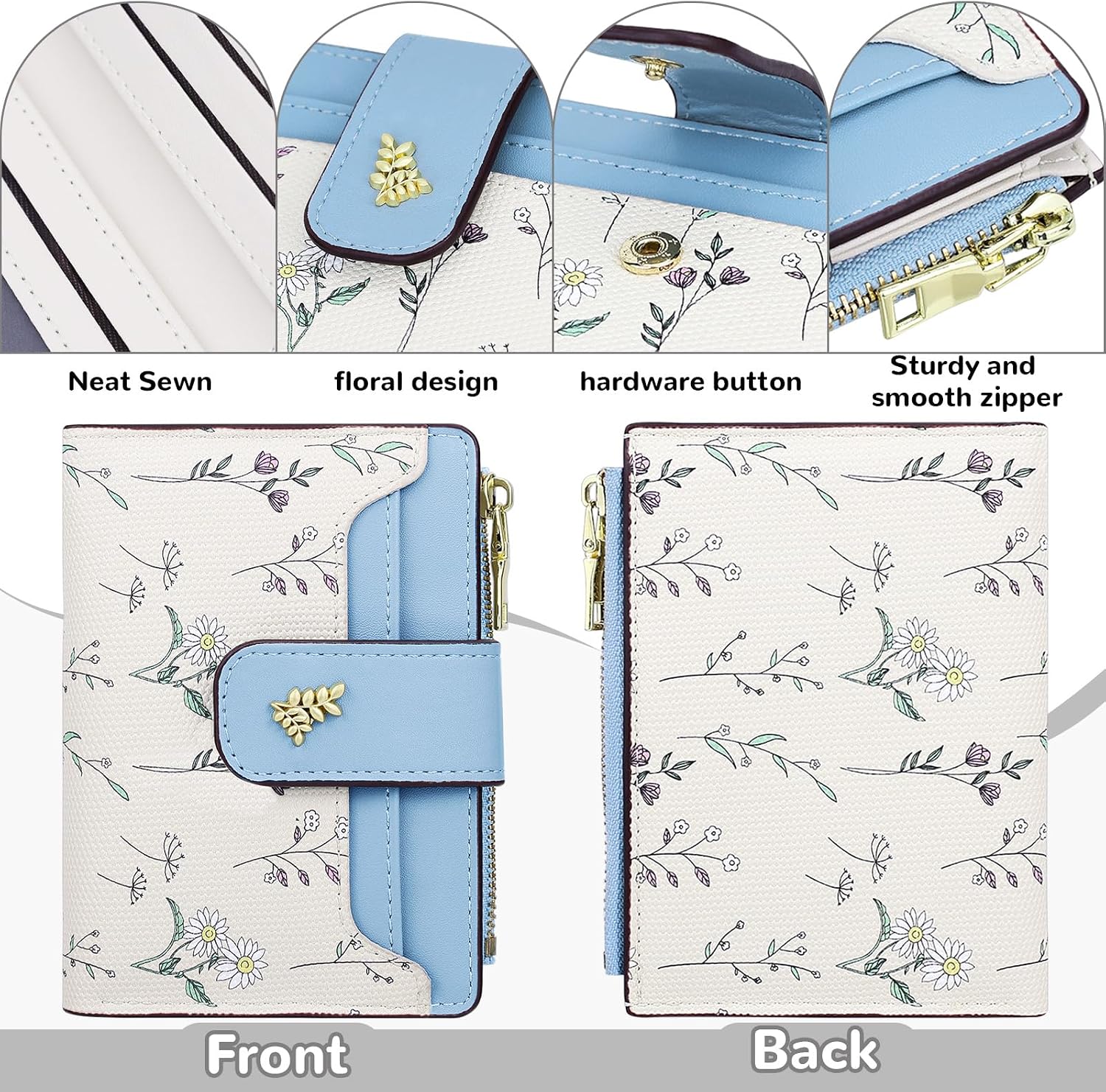 Detalle de Busnos Purses for Women: Small Blue PU Leather Card Holder Wallet with RFID Blocking
