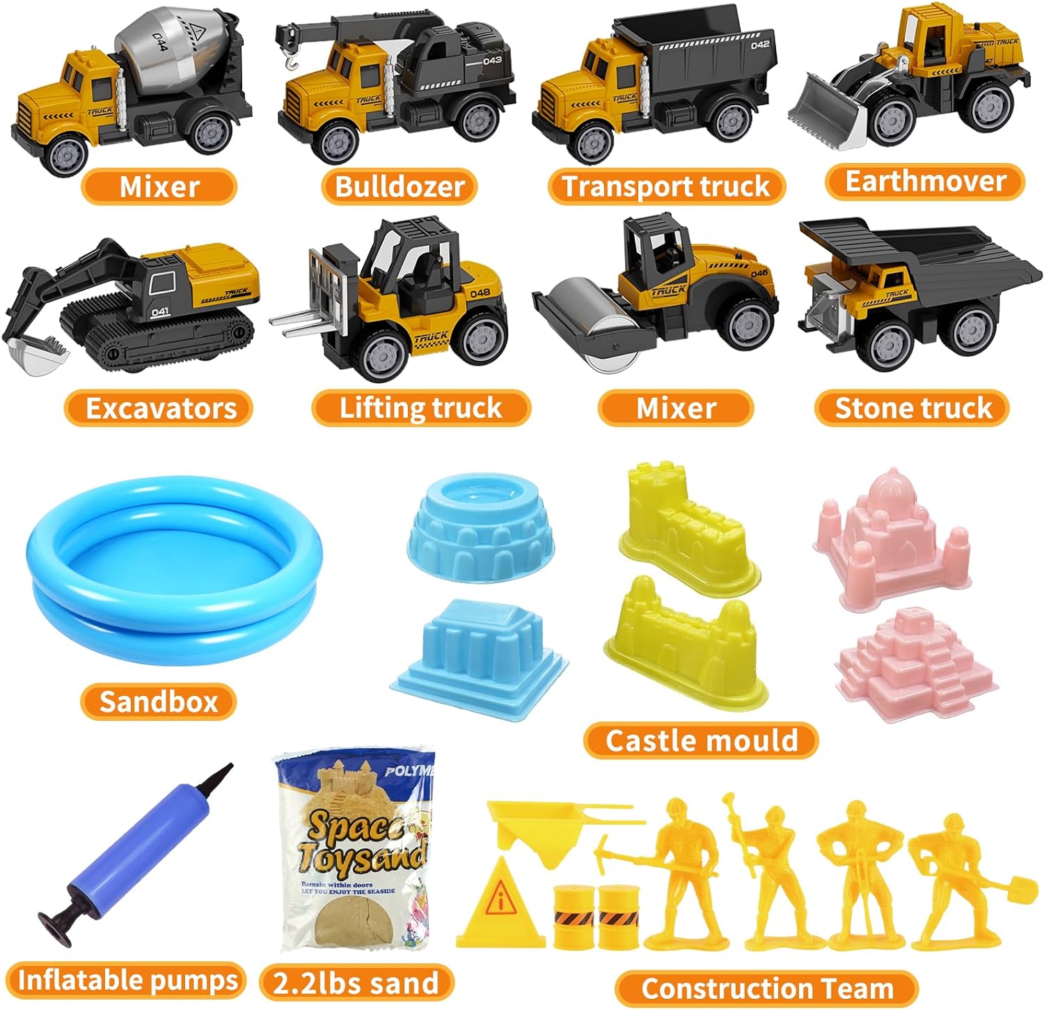 Thumbnail 5 de Play Construction Sand Kit (2.2 lbs Magic Sand) with 8 Alloy Vehicles, Inflatable Sandbox, Figures & Castle Molds
