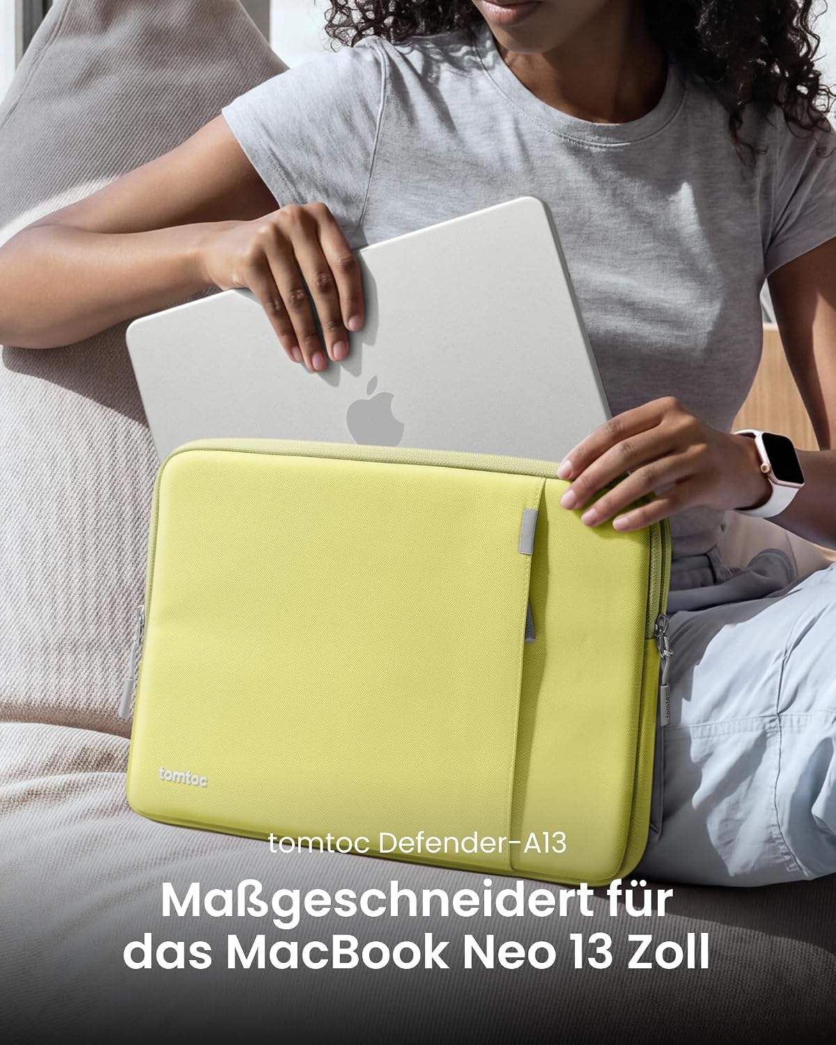 Detalle 2 de tomtoc 360° MacBook Neo Hülle Tasche für 13 Zoll MacBook Neo A3404 (2026) – Militärschutz, recyceltes Material und praktische Aufbewahrung