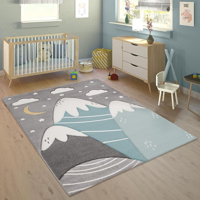 Detalle de Paco Home Alfombra Infantil 3D Montañas Color Pastel 133cm 🏔