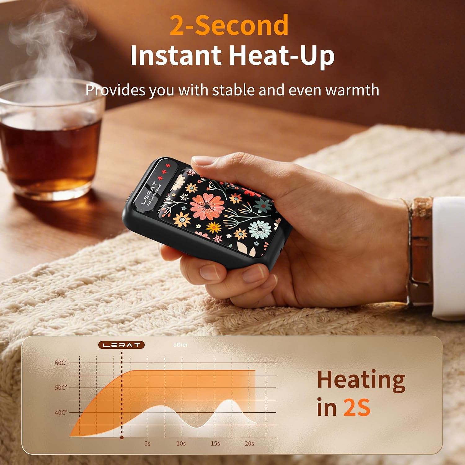 Detalle 2 de Lerat M357 Rechargeable Hand Warmers, 2-Pack with 3 Heat Settings