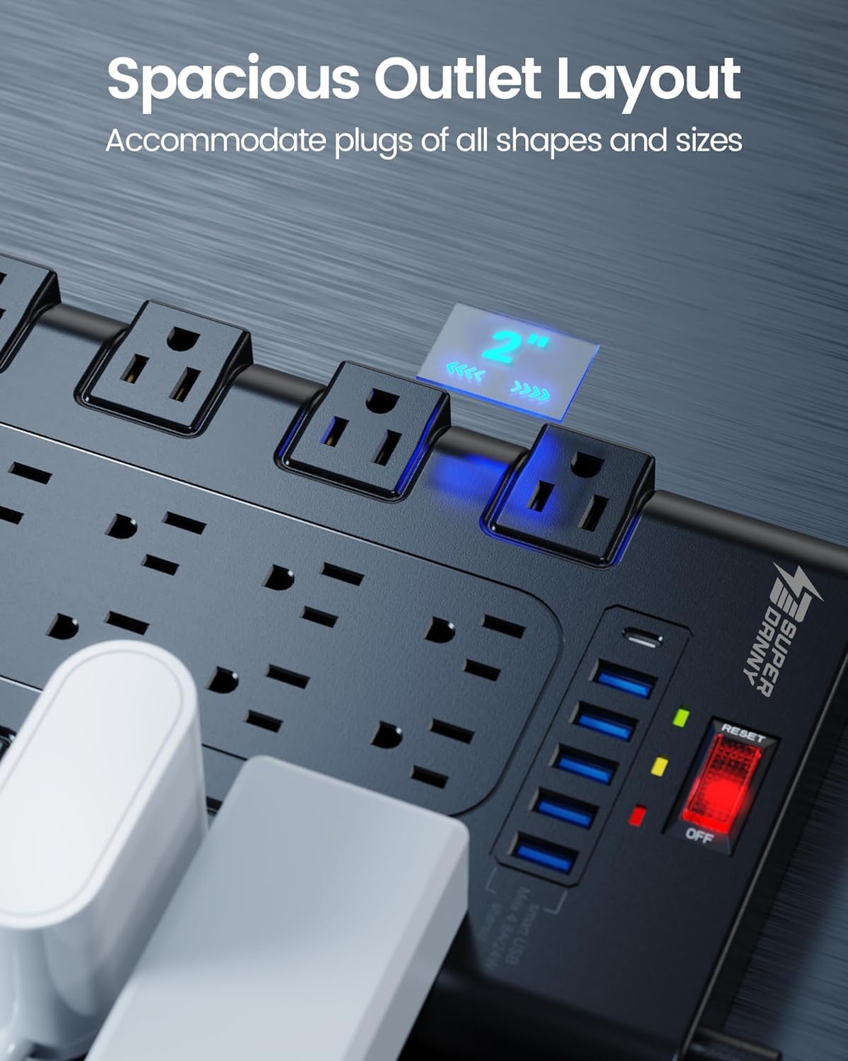 Detalle de SUPERDANNY Surge Protector Power Strip, 15-Foot Cord