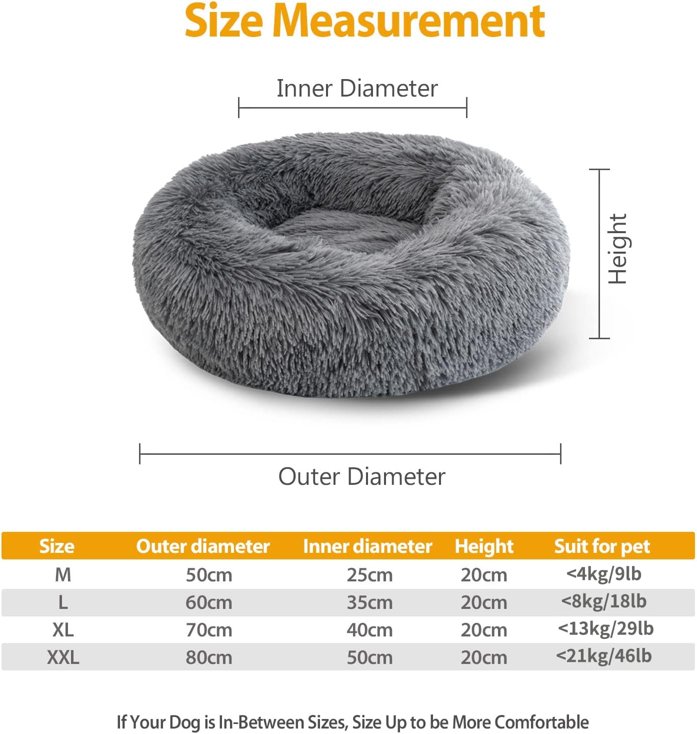 Detalle 2 de Enjamoy Plush Donut Dog Bed – Calming, Self-Warming, Machine Washable Cushion (Dark Grey, 50cm)