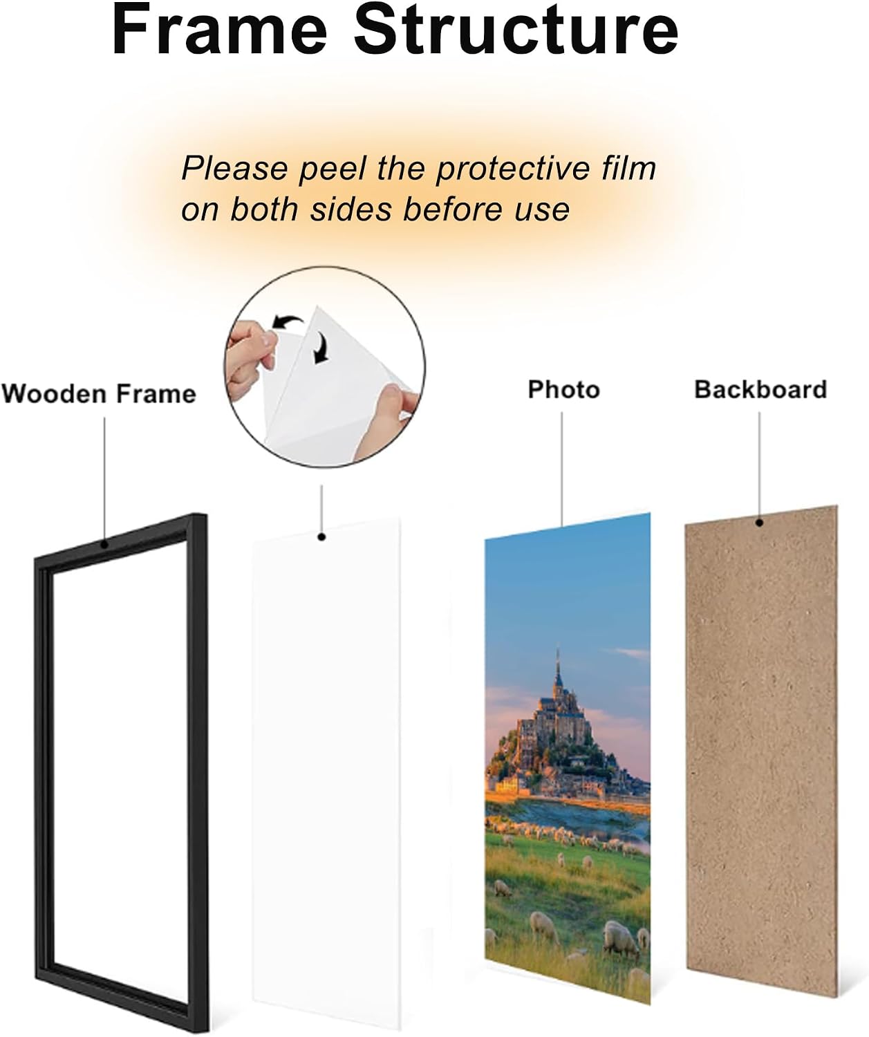 Detalle de 50x70 Black Wooden Picture Frame – Versatile 50x70 cm Frame for Poster or Certificate