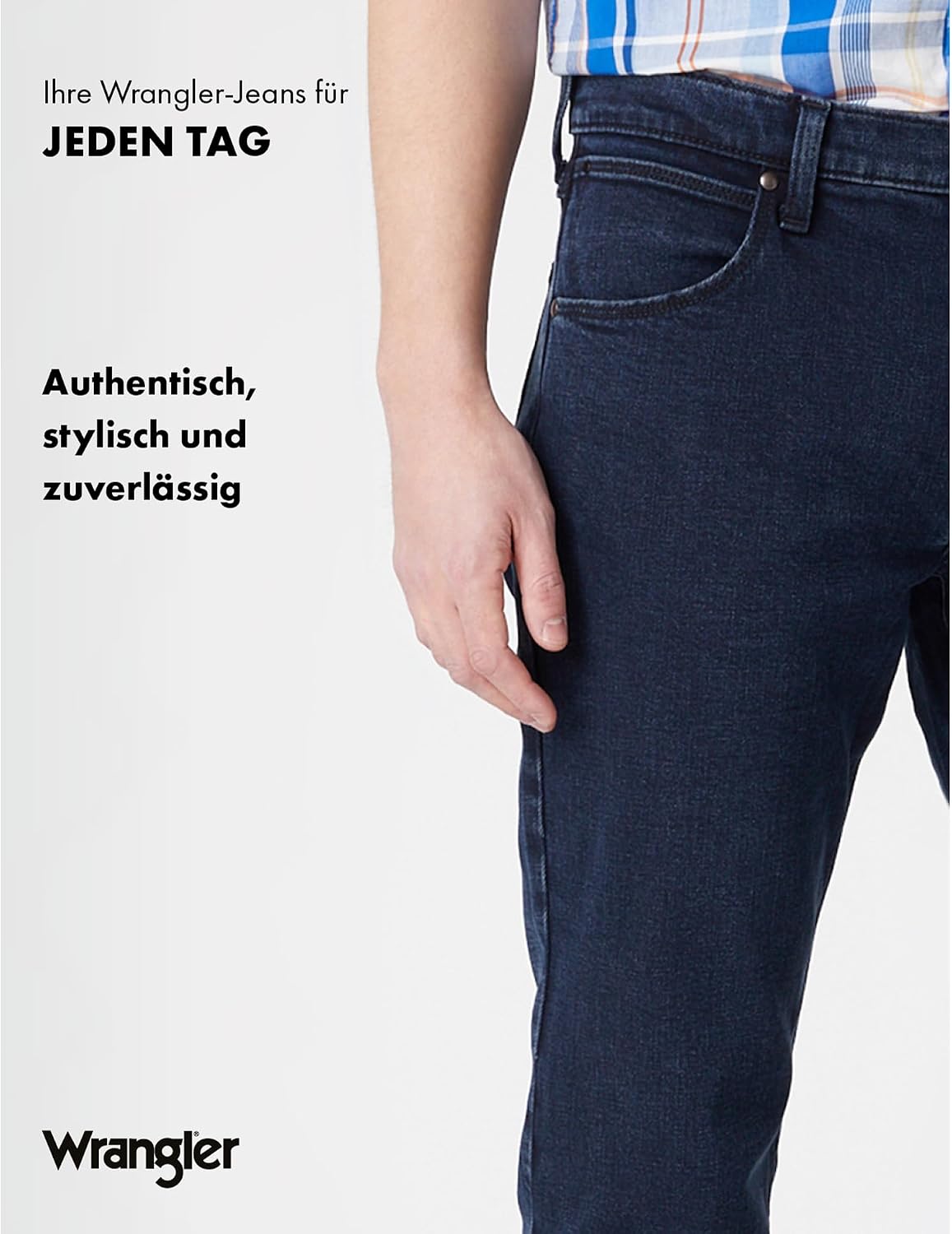 Detalle de Wrangler Herren Jeans Regular – Mid Waist, Regular Fit, Blau/Schwarz