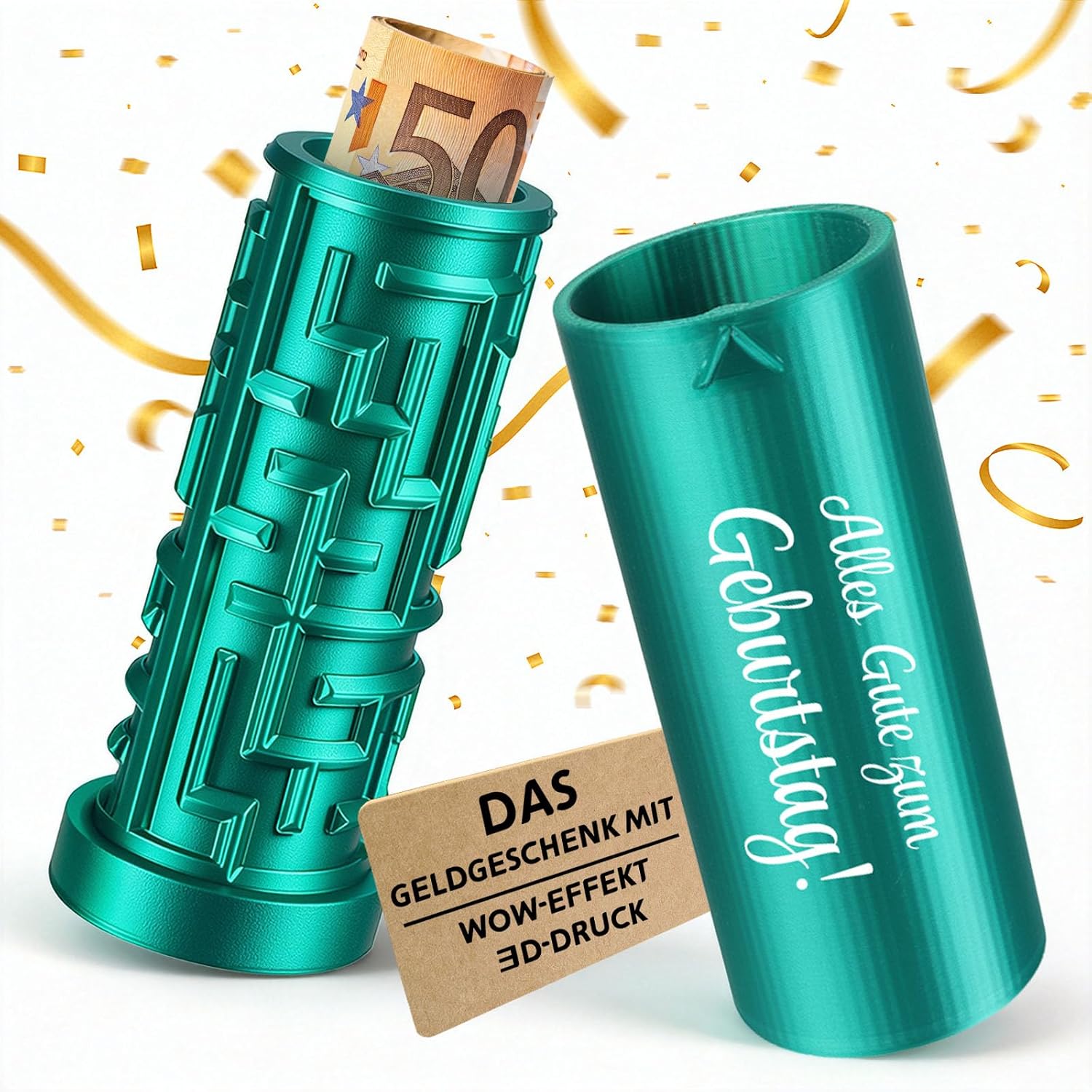 Detalle de Anruzon Geldgeschenk Geburtstag – kreative Labyrinthbox mit Spruch „Alles Gute zum Geburtstag!“ (3D-gedruckt, Blau-Grün)
