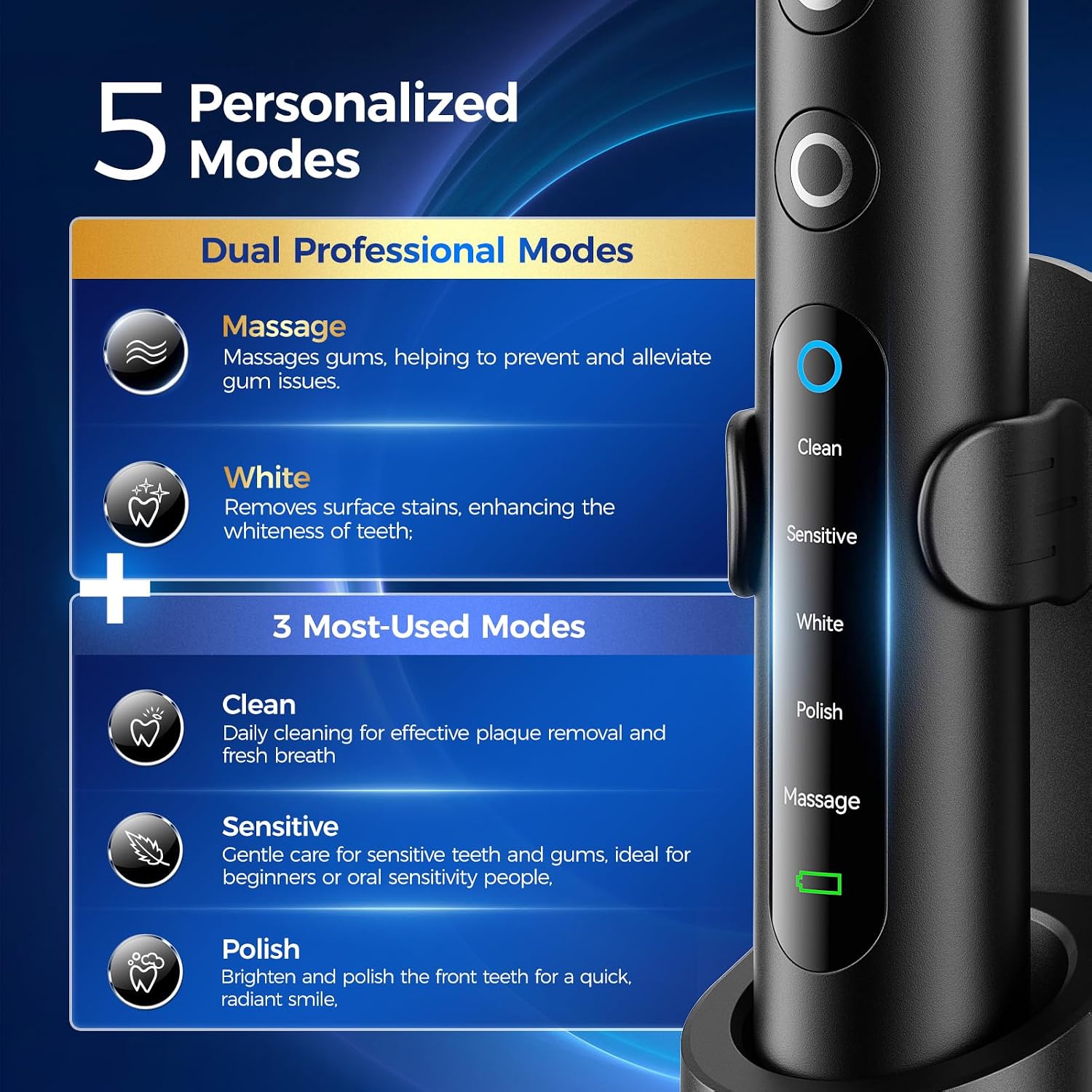 Thumbnail 3 de Electric Toothbrush for Adults & Kids: Rotating, Rechargeable with 8 Heads and 5 Modes
