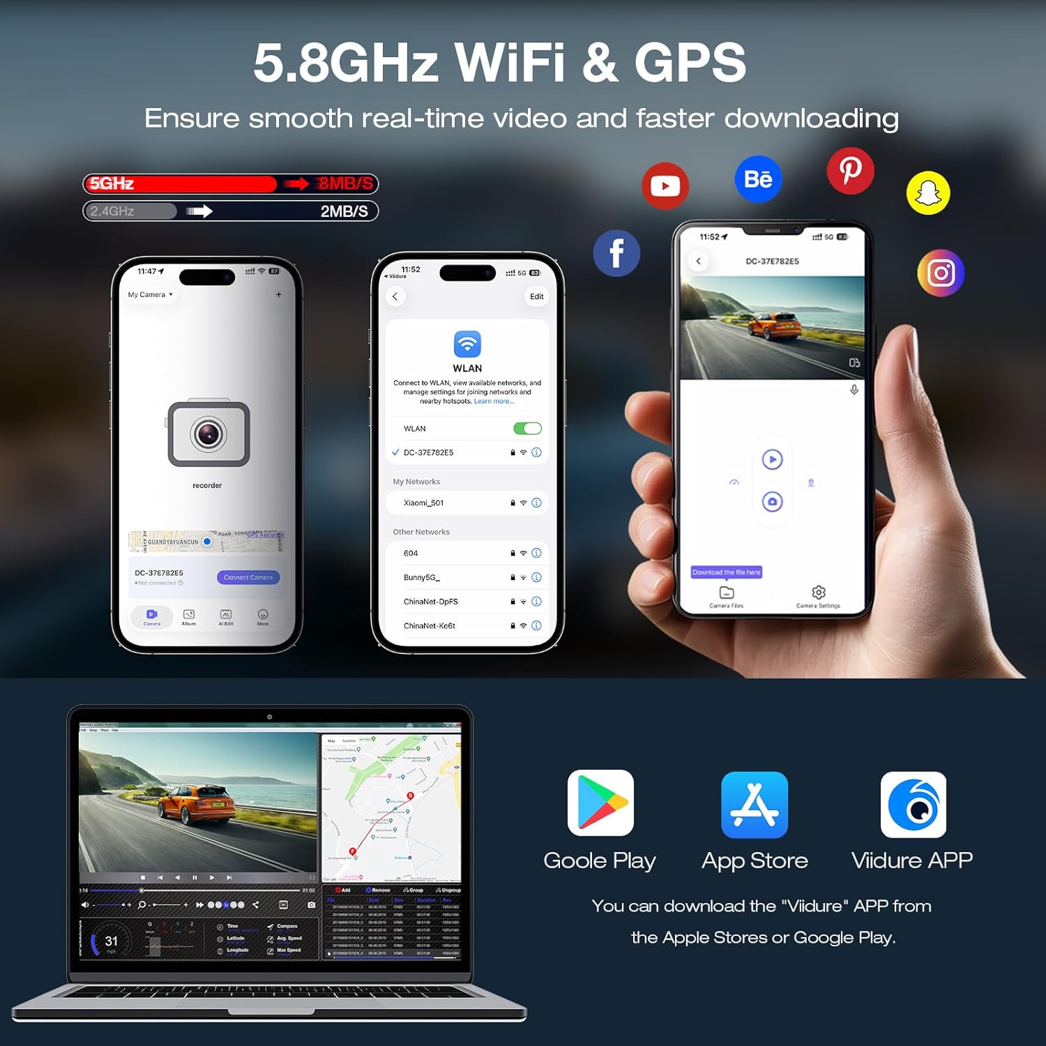Thumbnail 6 de Beferich 4K Dash Cam Front and Rear with 64GB, GPS, and 5.8GHz WiFi