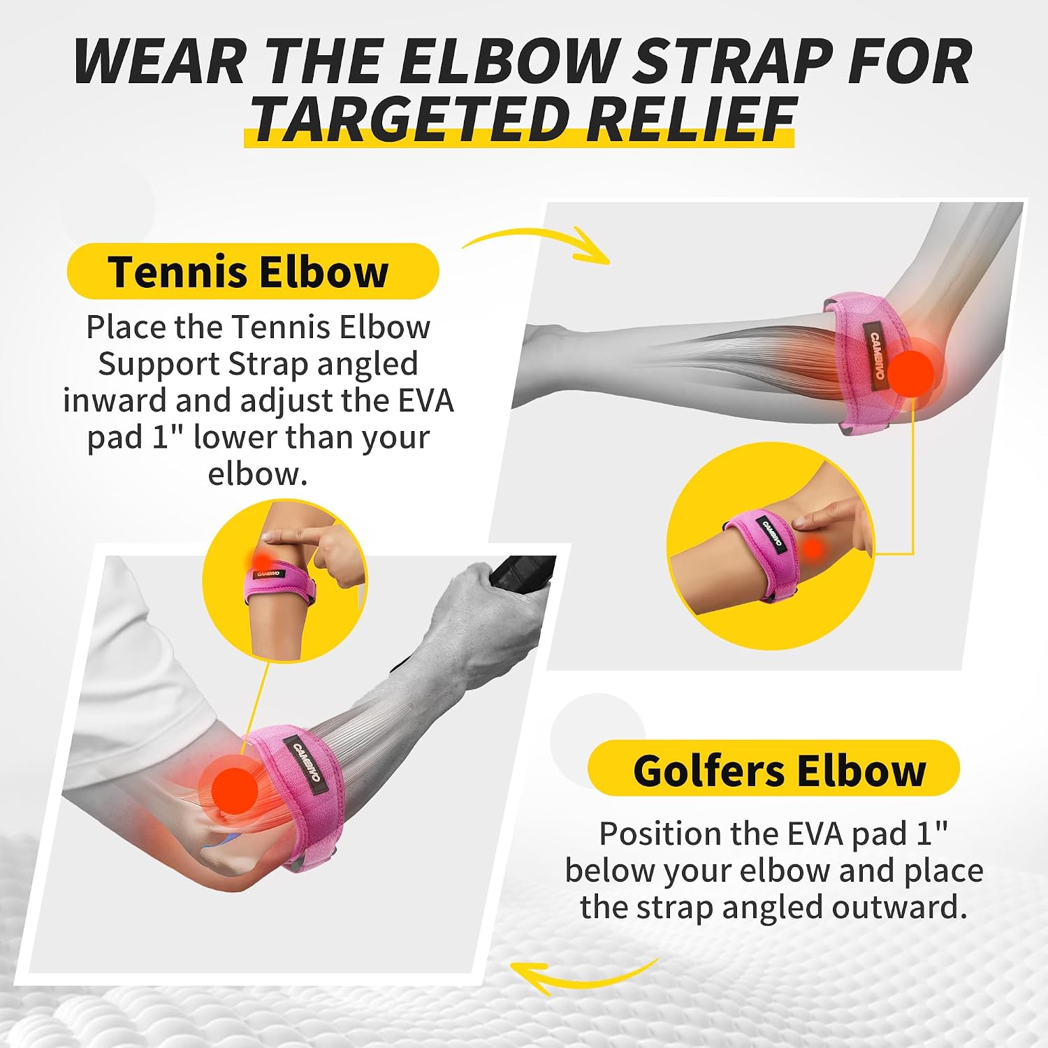 Thumbnail 2 de CAMBIVO 2 Pack Tennis Elbow Support Strap – Adjustable Elbow Brace for Tennis Elbow and Golfer’s Elbow (Rose Pink)