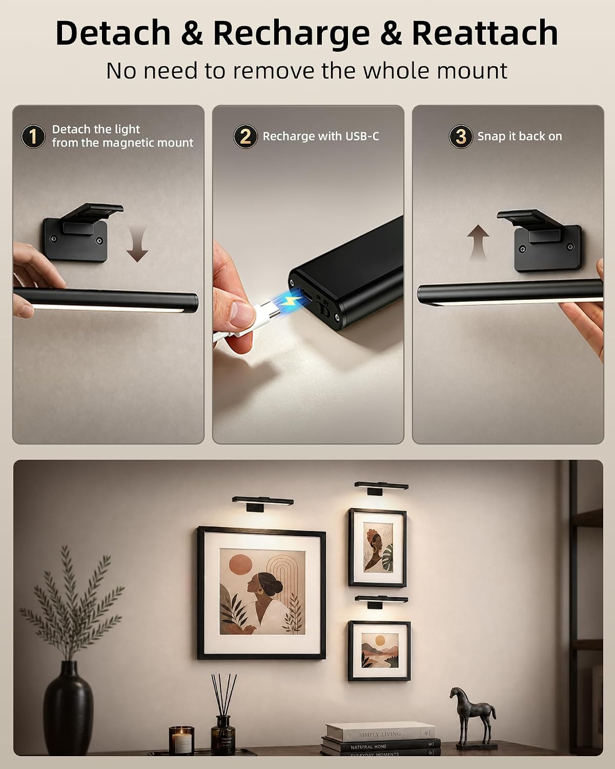 Thumbnail 6 de EZVALO PL01 Rechargeable Picture Lights, 7.8-Inch Black, 3-Pack