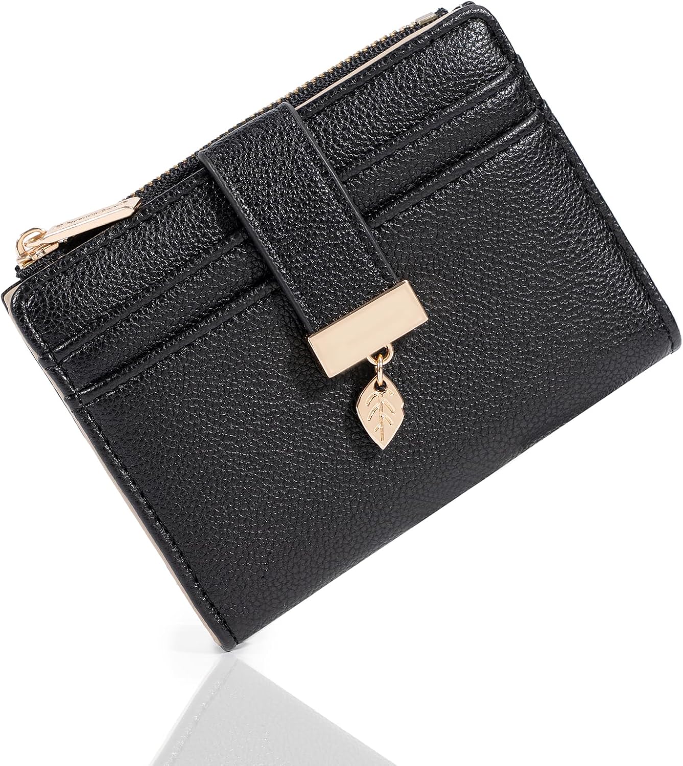 Detalle de Pomelo Best Women's Vegan Leather Bi-fold Wallet with Leaf Charm