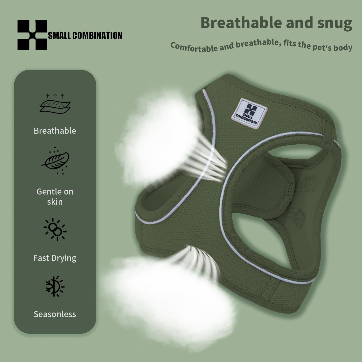 Thumbnail 1 de Small Combination Small Combination dog harness & leash set (Army Green) – Adjustable reflective step-in for small/medium pets, size XXS