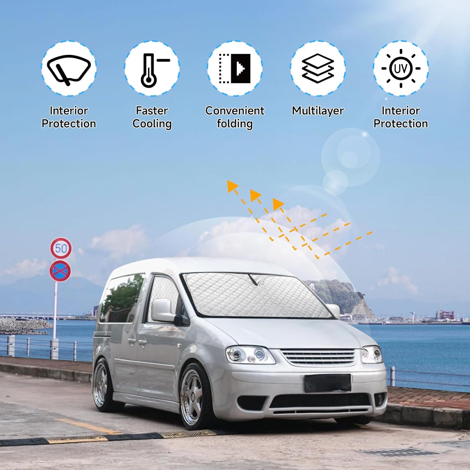 Thumbnail 1 de ZATOOTO Volkswagen Caddy windscreen sun shade set of 3 – magnetic side window shades, UV blocking