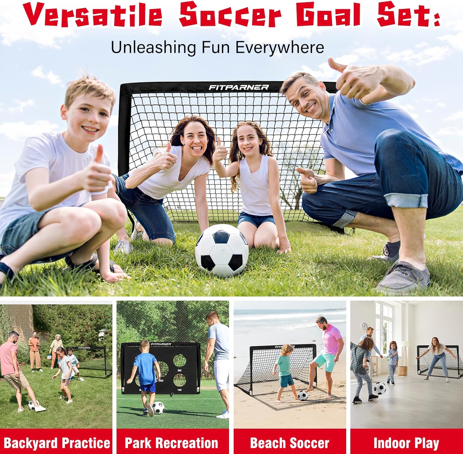 Thumbnail 6 de FITPARNER 2-Pack Backyard Soccer Goals (4x3 ft / 6x4 ft) – Portable Toddler Training Set with Target, Ball, Cones