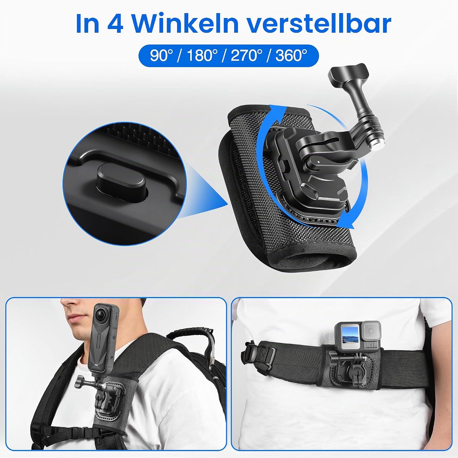 Thumbnail 4 de Rucksack Mount Schultergurt Clip Halter 360° – Quick Release Adapter für Insta360 X5/X4 Air Ace Pro 2, DJI Osmo, 360 Nano Action 6–5, GoPro Zubehör